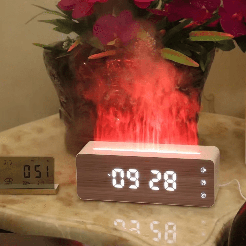 Flame Humidifier Aromatherapy Machine With Clock Humidity Di